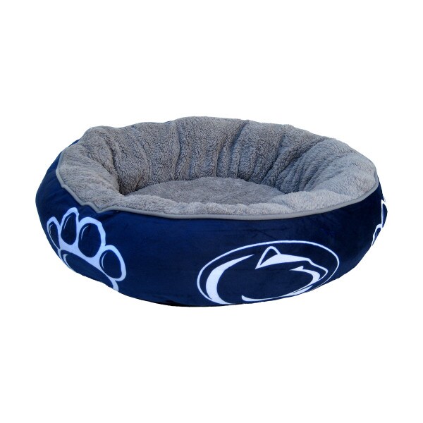 medium plush pet bed with Penn State Athletic Logos and paw prints